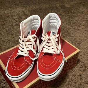 Red and White High Top Vans Worn Once